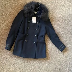 Navy Dress Coat with Faux Fur Collar